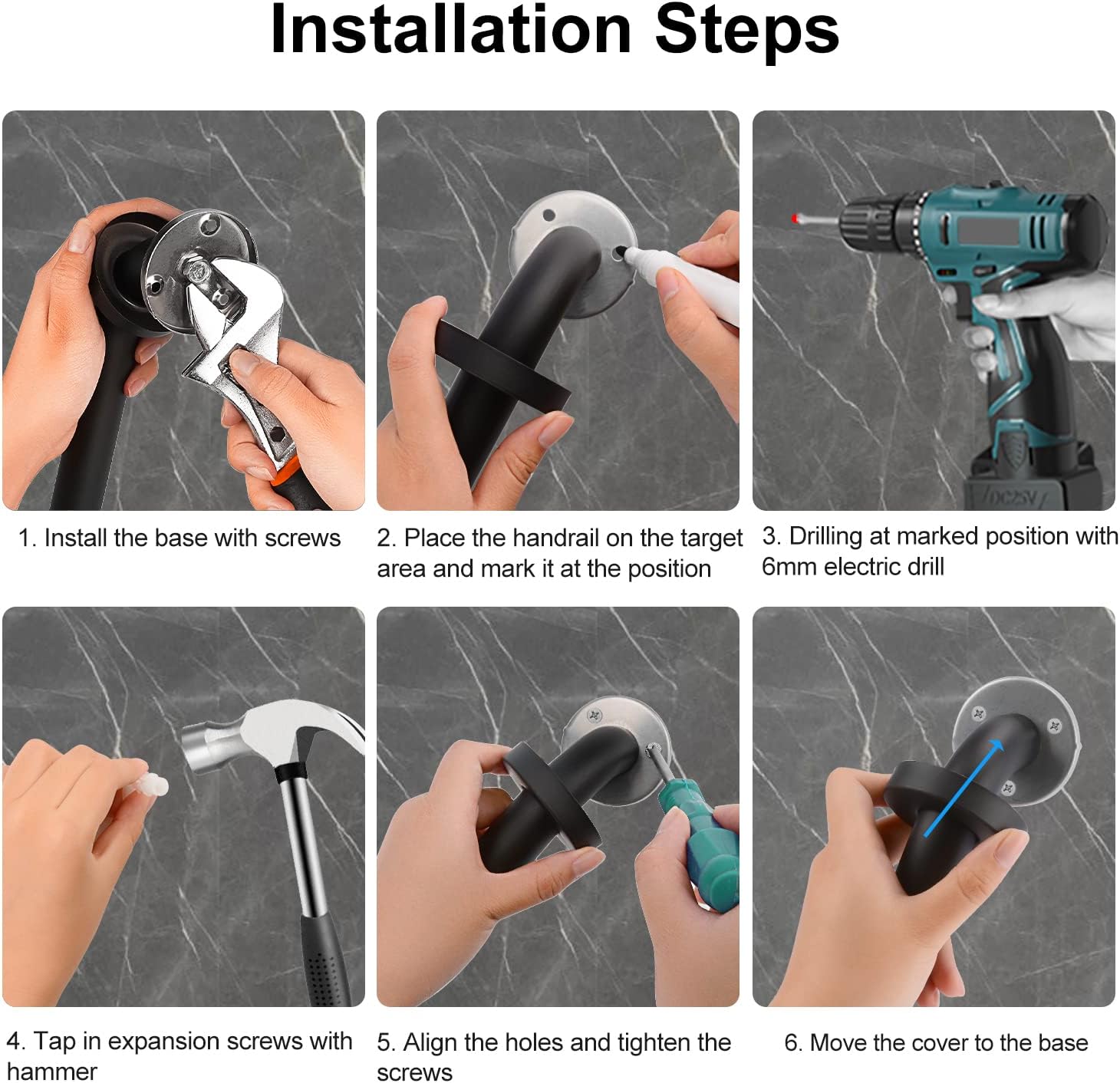 supregear – Paquete de 2 barras de agarre para baño, barra de seguridad negra de 20 pulgadas de longitud, mango antideslizante de acero inoxidable