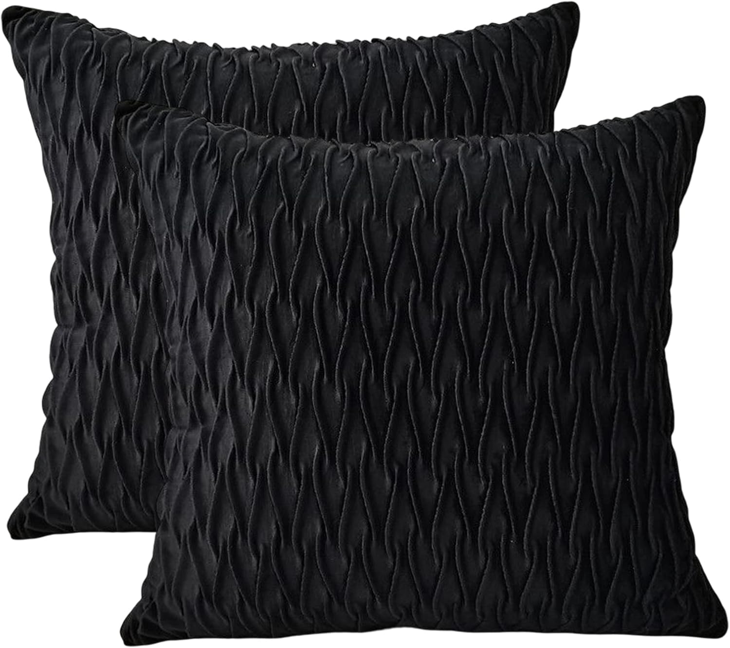 QIYINQIN Juego de 2 fundas de almohada decorativas con textura de terciopelo negro, fundas de almohada cuadradas de lujo a rayas originales,