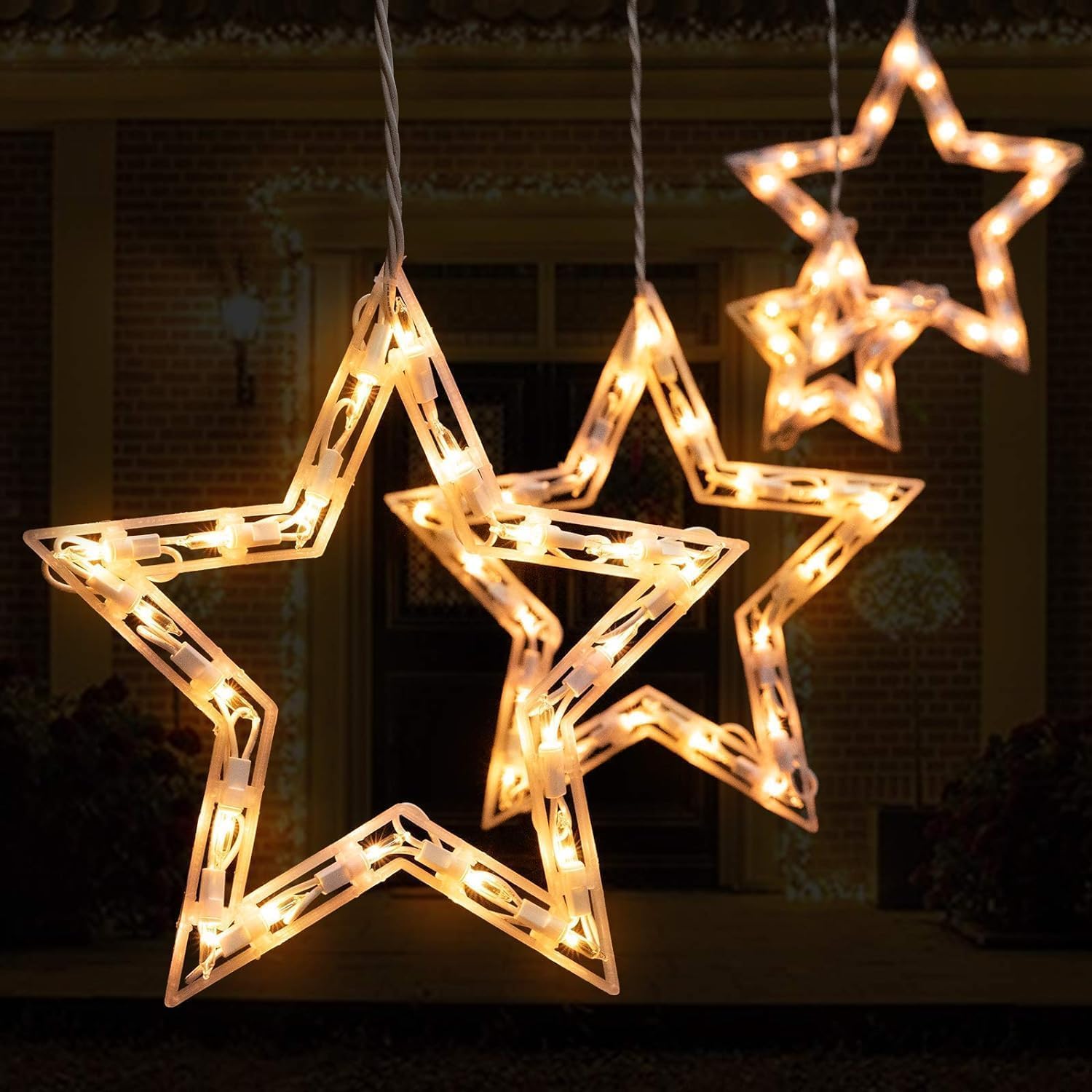 Luces de ventana de estrella de Navidad con 9 gotas, tira de luces de carámbano de estrella de 13 pies con 150 mini bombillas, luces colgantes de