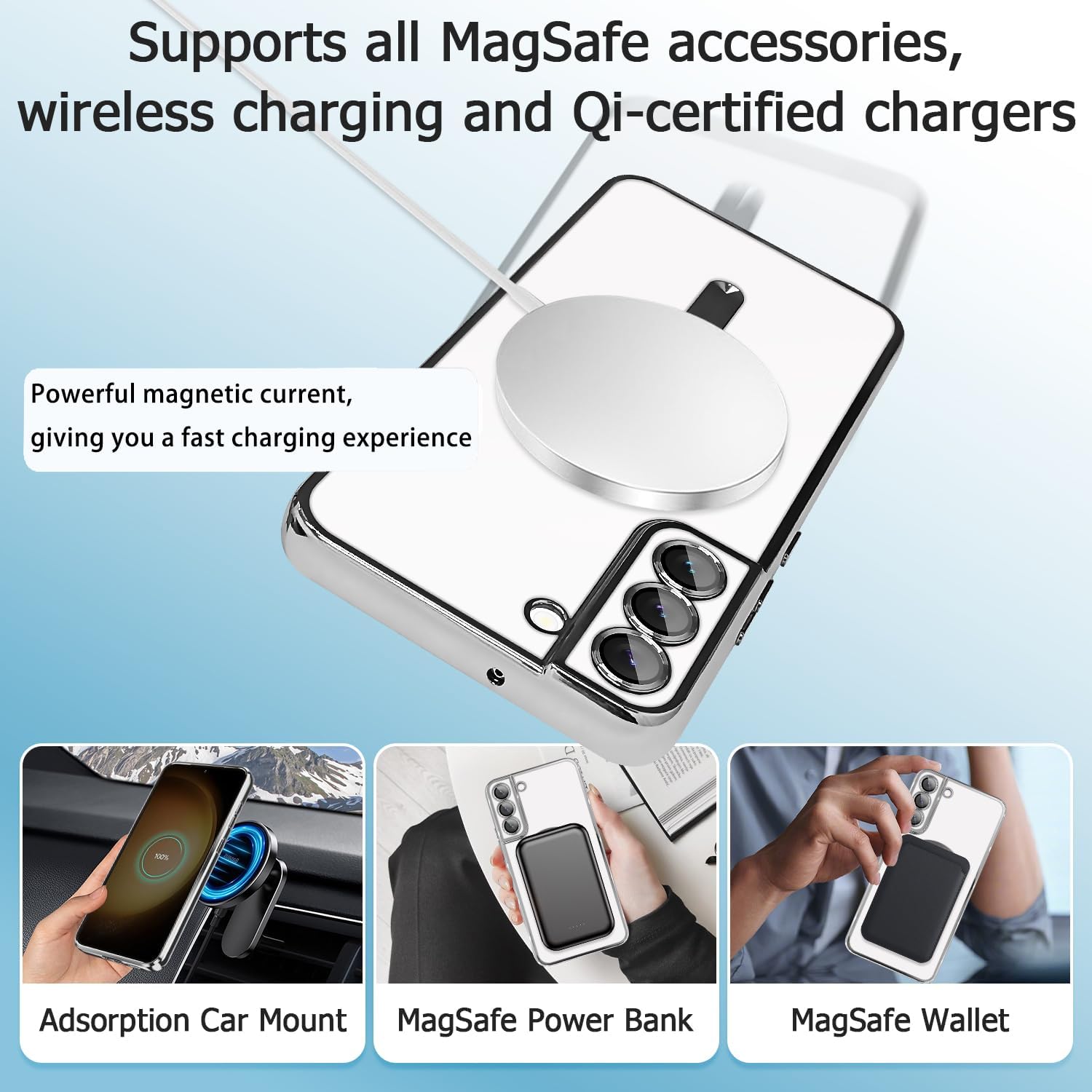 Funda magnética para Samsung Galaxy S22 Plus con protector de lente de cámara integrado compatible con MagSafe Funda transparente de TPU a prueba de