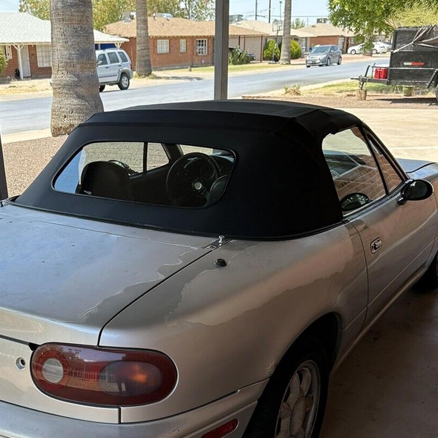 HECASA Parte superior suave convertible compatible con Mazda Miata 1990-2005 con ventana transparente de vidrio calentado, vinilo negro