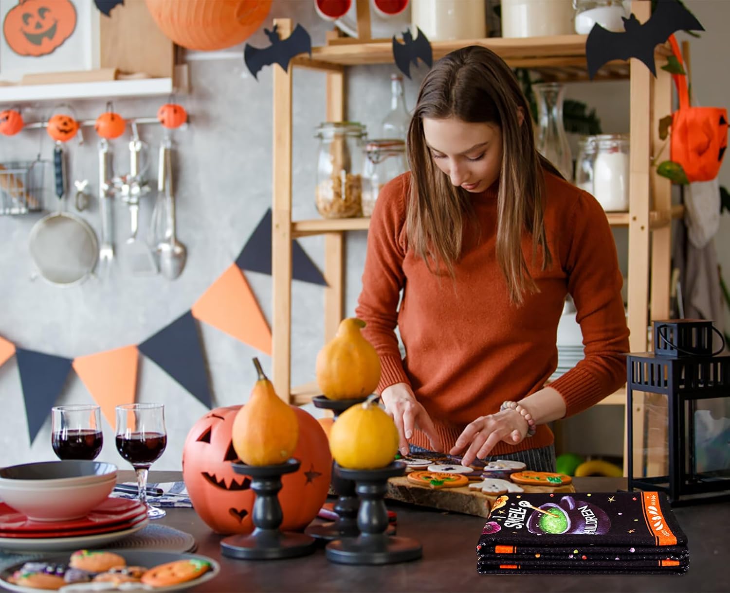 FLYAB Toallas de cocina de Halloween para cocina, Halloween, decoración de cocina, toallas de mano de Halloween para baño, regalos de inauguración