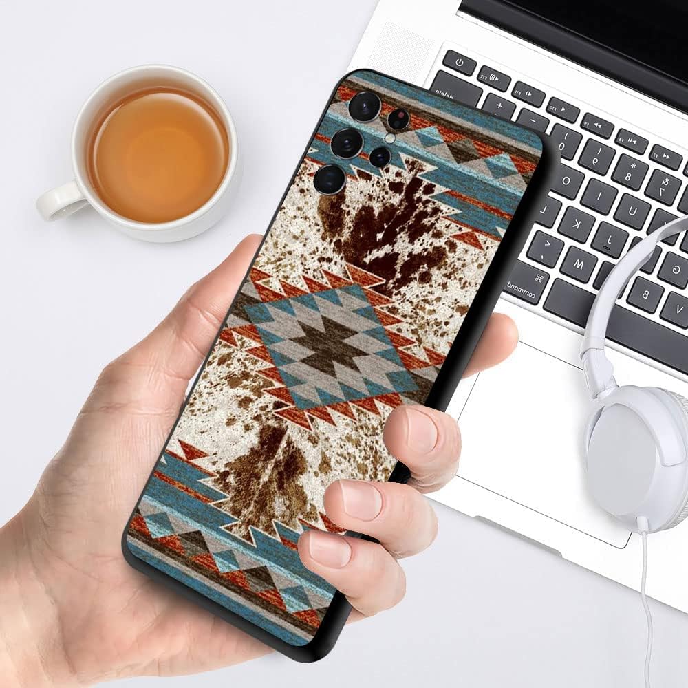 Funda compatible con Samsung Galaxy S23 Ultra, piel de vaca retro occidental, estampado de animales, granja, vaquera, howdy, bohemio, vaquero, país,