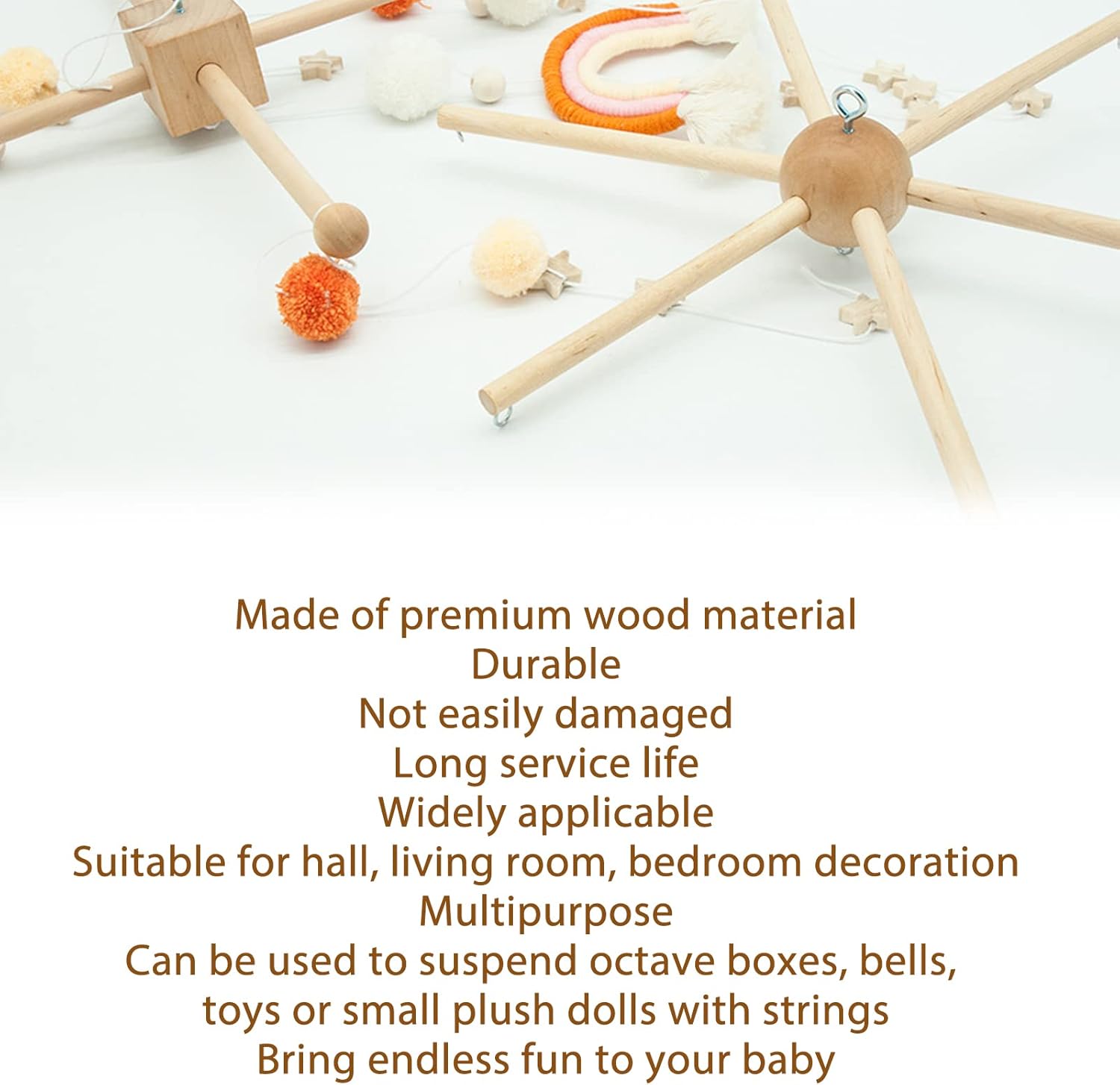 Colgador de cuna de bebé  Percha móvil de madera para colgar móvil de madera, marco colgante de cama, juguete de decoración de cama para campanilla