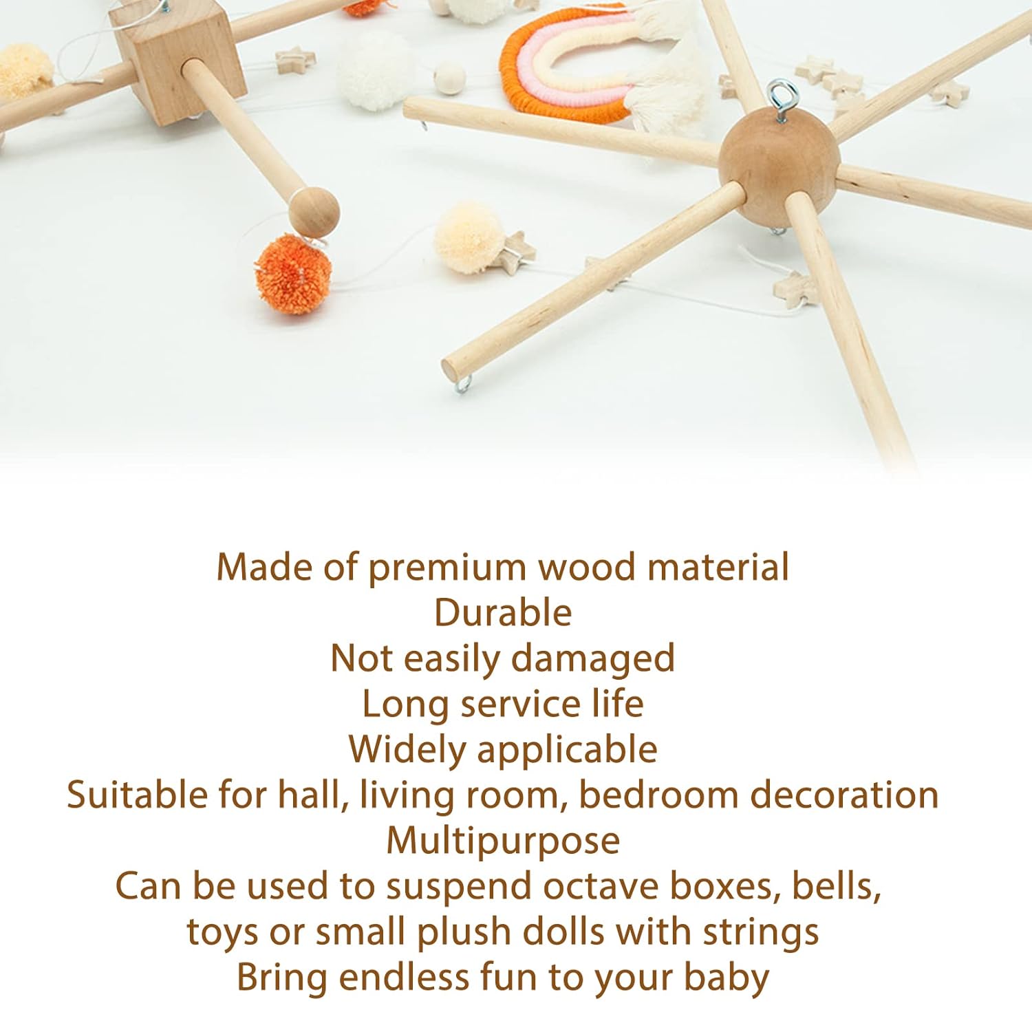 Kit de marco móvil de madera, soporte móvil de madera de seis patas, marco de suspensión para cuna de bebé, marco para campanas de cama, campanillas