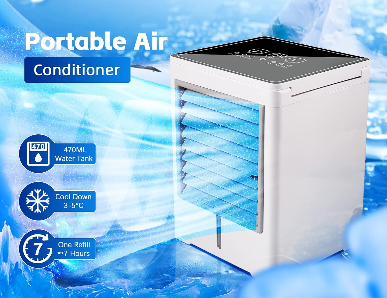Aire acondicionado portátil, enfriador de aire evaporativo, mini enfriador de aire inalámbrico personal con 3 velocidades de viento y 3