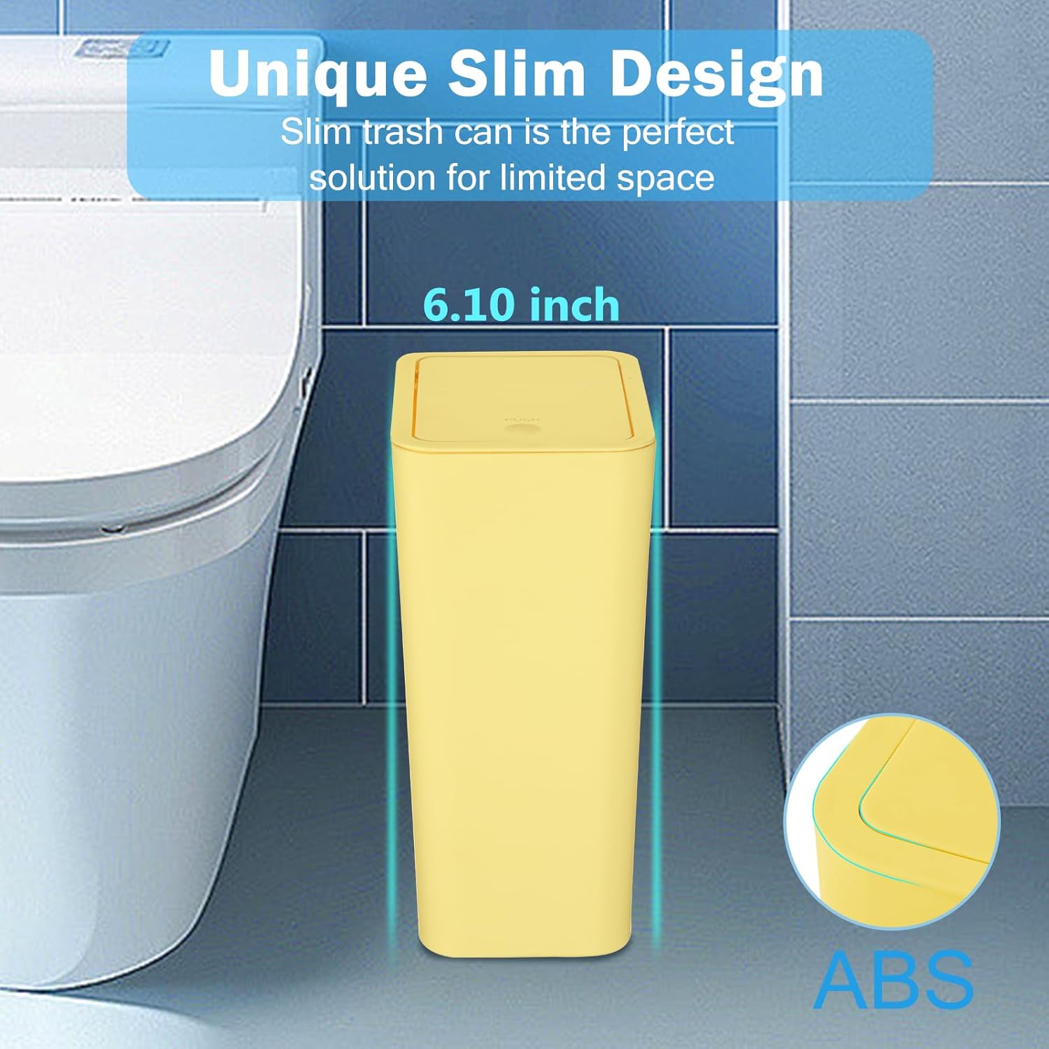 Paquete de 3 cubos de basura pequeños para baño con tapa, papelera delgada de 10 litros2.6 galones con tapa desplegable para dormitorio, oficina,