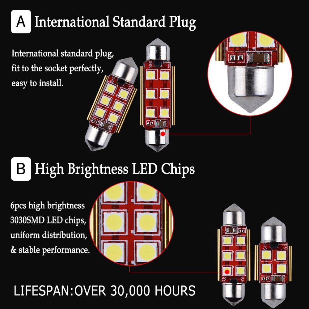 1797 Bombilla LED de 1.417 in C5W 6411 6418 DE3425, luz de cúpula azul hielo 8000K 3030 SMD para coches, mapa, matrícula, cajuela, luces interiores,