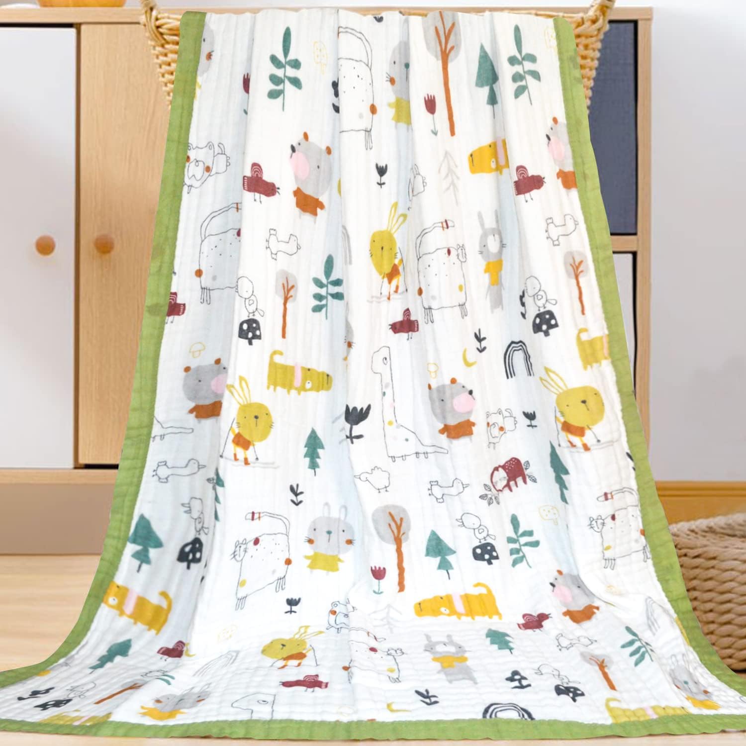 Toalla de baño suave y absorbente para bebé, manta de muselina para niño o niña, toalla de baño de muselina de 43 x 43 pulgadas (dinosaurio)