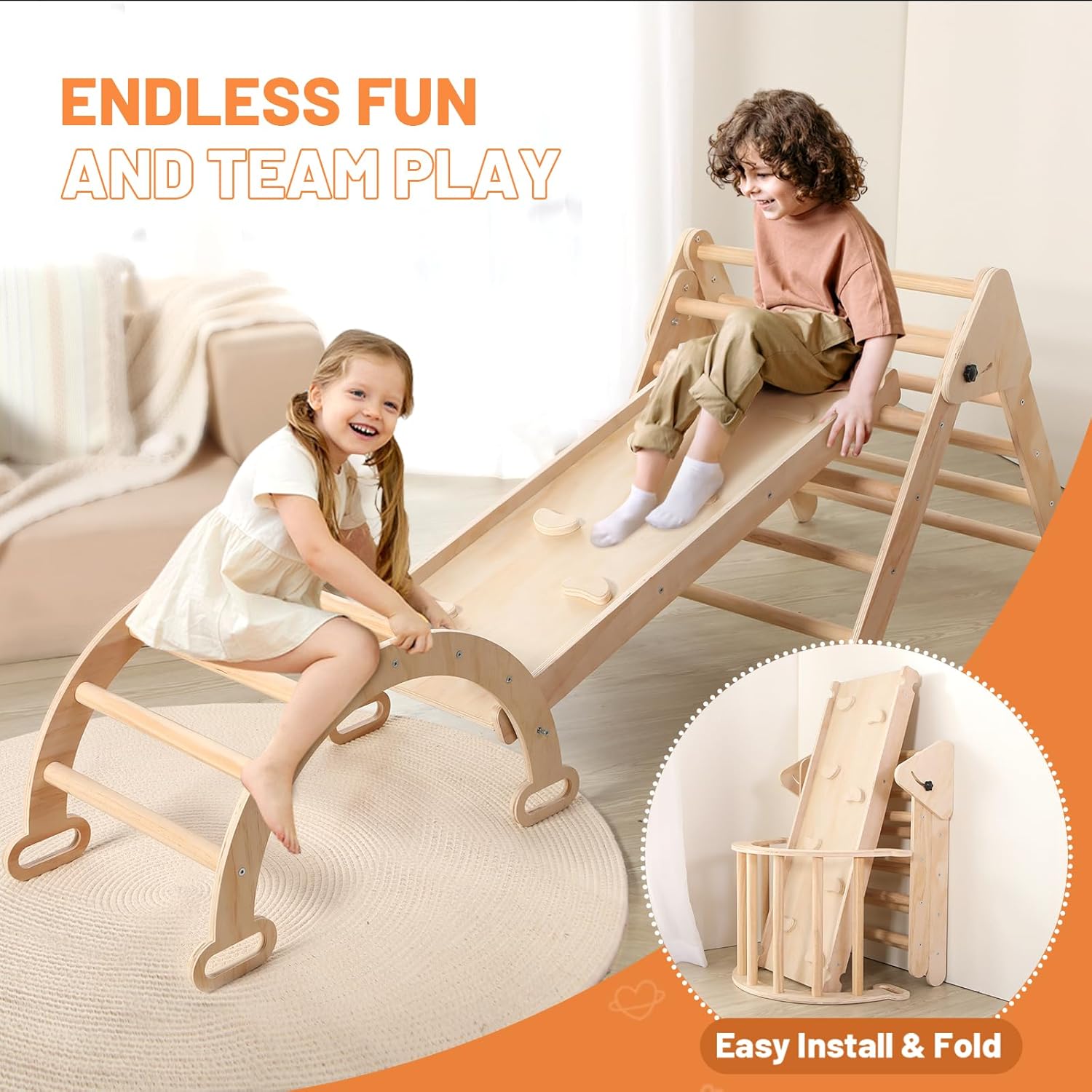 Juguetes de escalada de madera 5 en 1 para niños pequeños  Triángulo de escalada plegable, escalador de arco, rampa de escalada  Juguetes Montessori