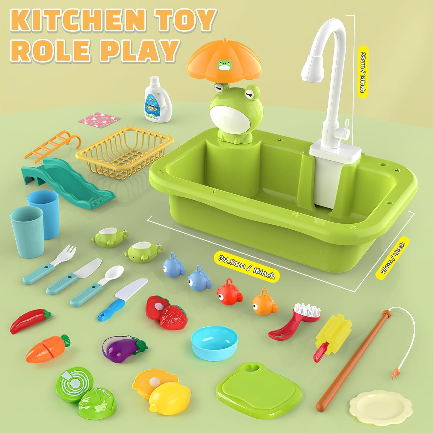 Dreamon Juguete de fregadero con agua corriente, accesorios de cocina para niños con circulación automática de agua, juego de pesca flotante para