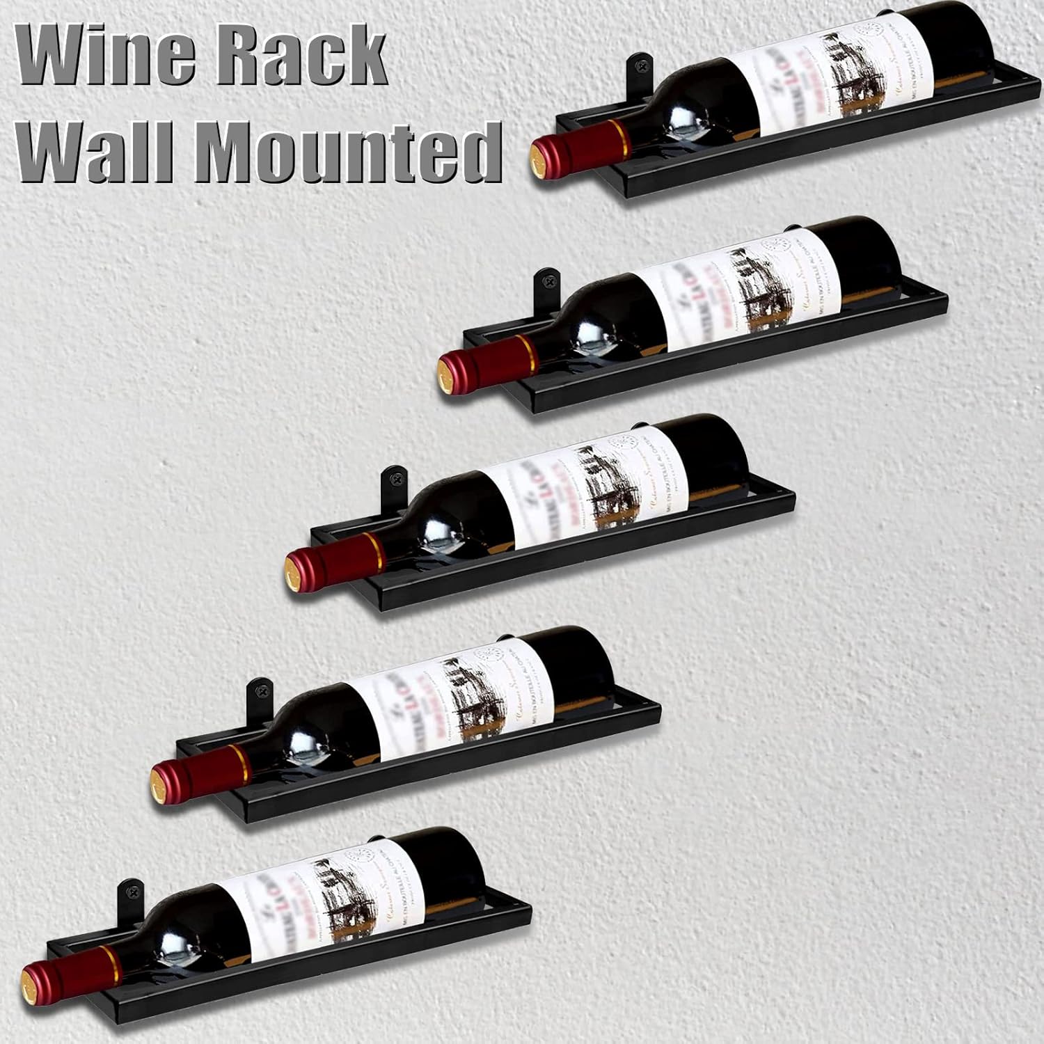 Estante para vino montado en la pared, soporte organizador de exhibición de botellas de vino de pared, soporte organizador de exhibición de botellas