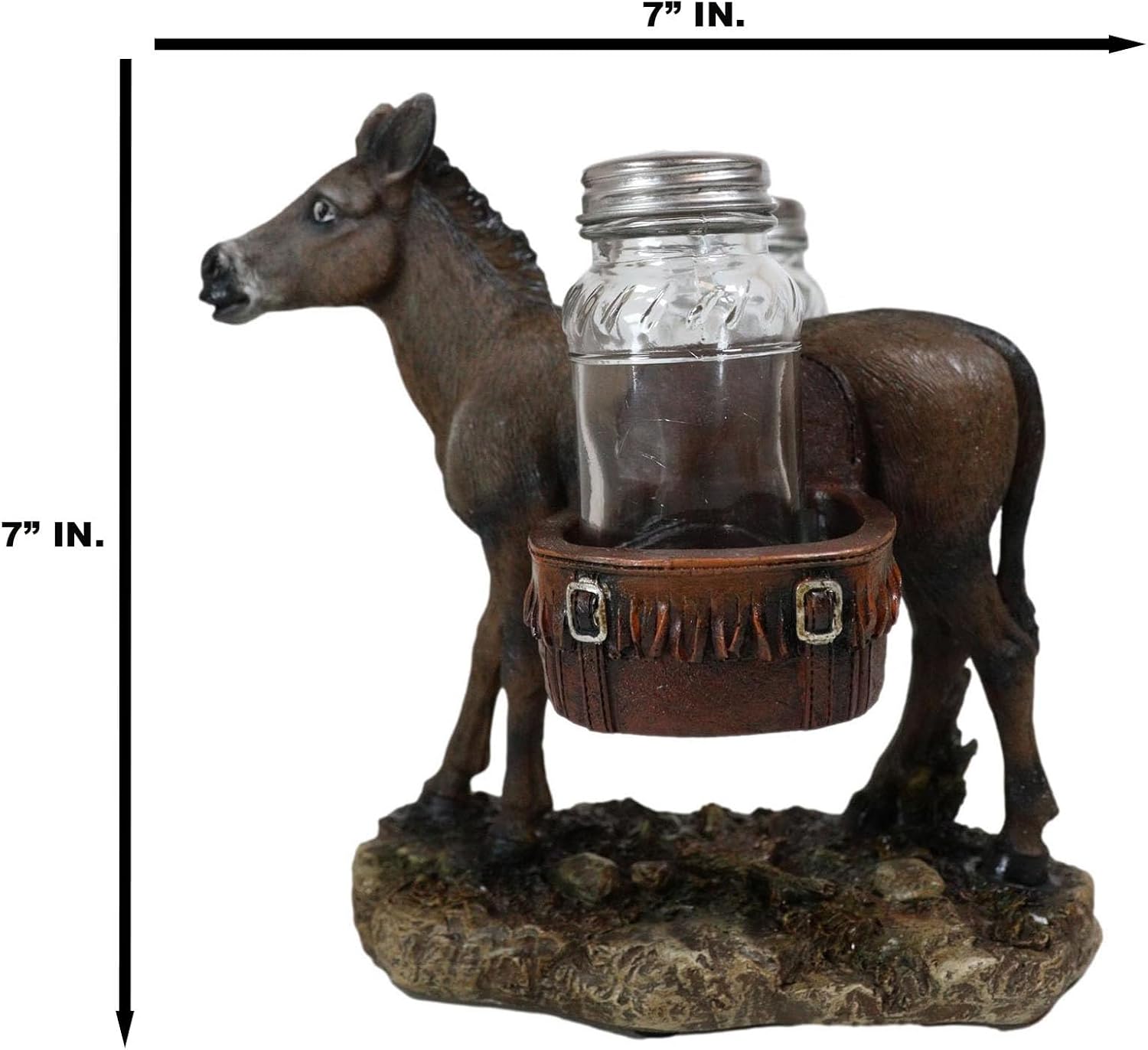 Ebros Gift Western Country Farm Mule Donkey Ass Carrying Saddlebags Figurine Salt Pepper Shakers Holder Decoración De Animales De Trabajo Caballos