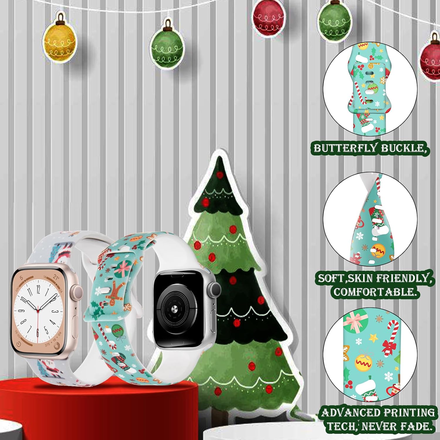 Correa de Navidad compatible con Apple Watch de invierno para mujer, paquete de 3 unidades Ultra de 1.496 pulgadas, 1.575 pulgadas, 1.614 pulgadas,