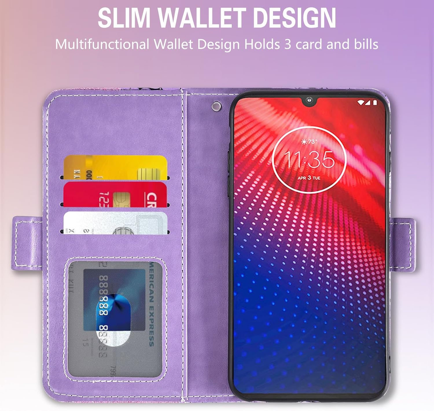 Asuwish Funda de teléfono para Moto Z4Moto Z 4 PlayMotoZ4 Force Funda tipo cartera con protector de pantalla y tarjetero abatible con purpurina para