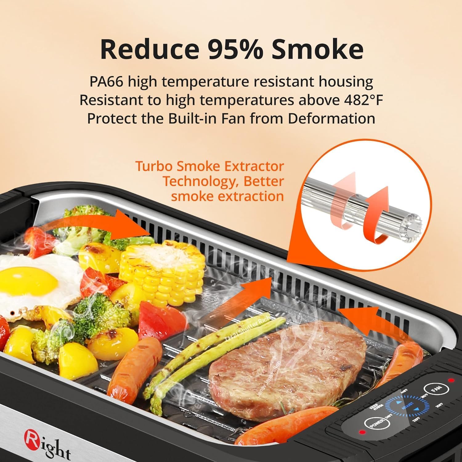 Parrilla de interior, parrilla eléctrica para interiores sin humo con tecnología de extractor de humo turbo, superficies de cocción antiadherentes,