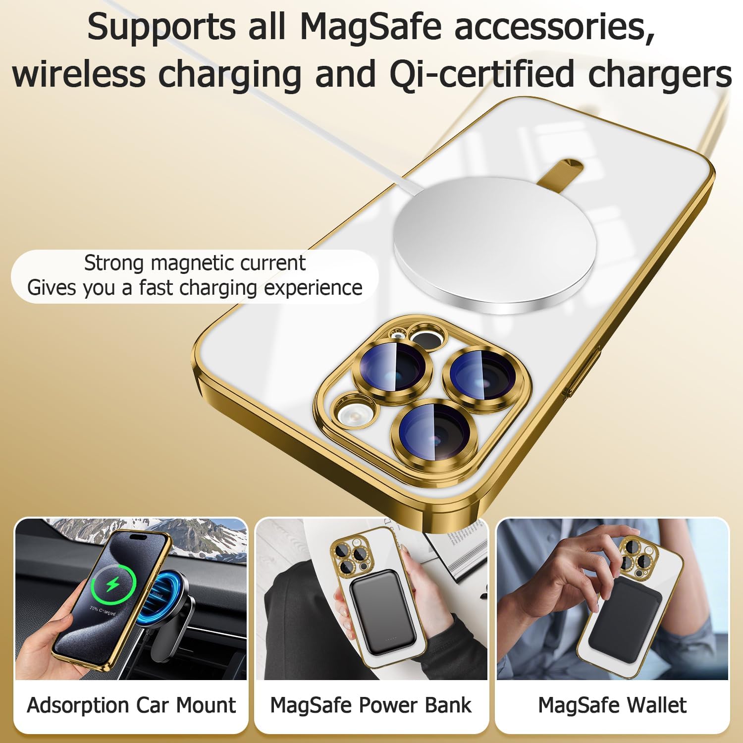 Karrint Funda magnética transparente para iPhone 15 Pro compatible con MagSafe protector de lente de cámara integrado Funda protectora de TPU para