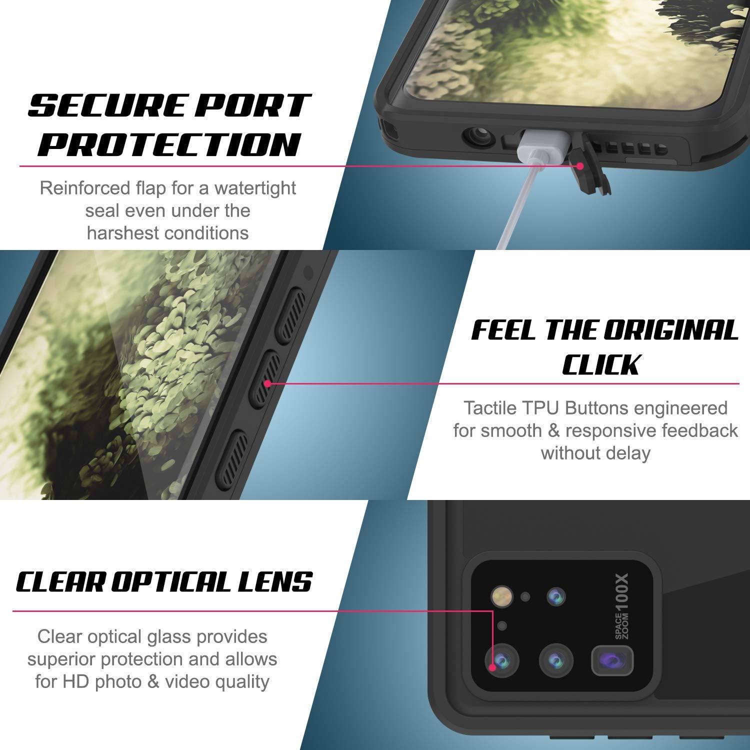 PunkCase S20 Ultra – Funda impermeable serie StudStar ajuste delgado certificado IP68 a prueba de golpes a prueba de suciedad a prueba de nieve