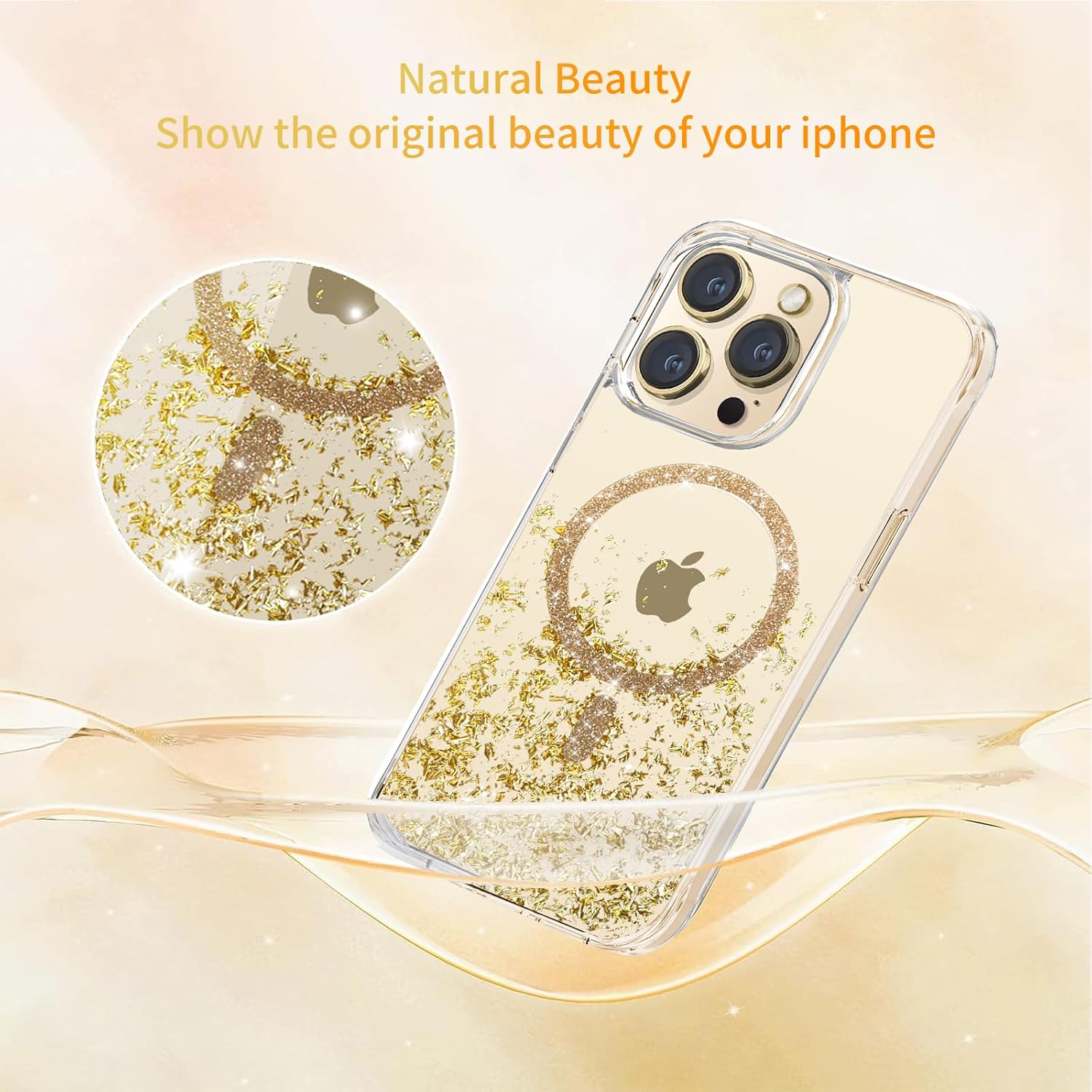 Funda con purpurina magnética con diseño de anillo magnético para iPhone 13 Pro Max compatible con MagSafe purpurina artesanal 3D funda brillante