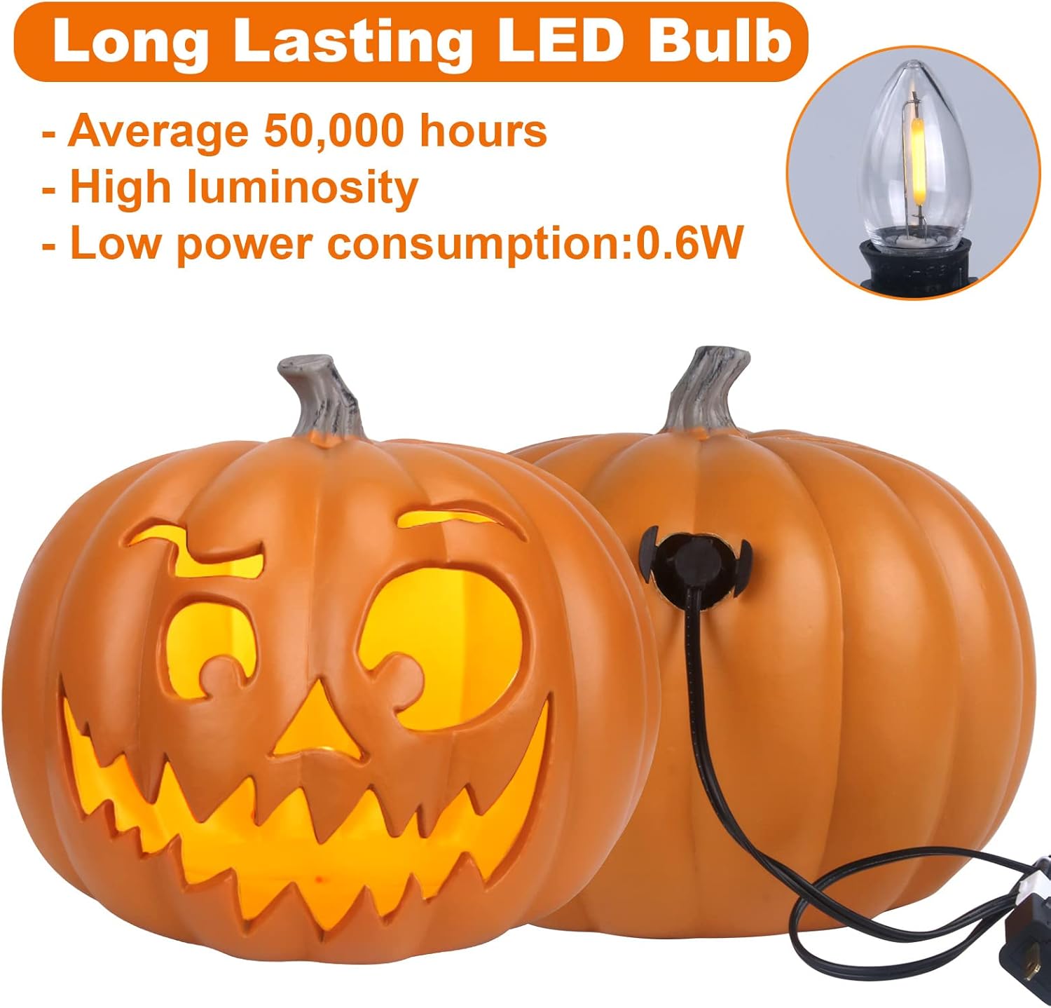 Farol Jack O con luz de calabaza de Halloween, luces de calabaza preiluminadas para porche de Halloween, fiesta, puerta delantera, chimenea,
