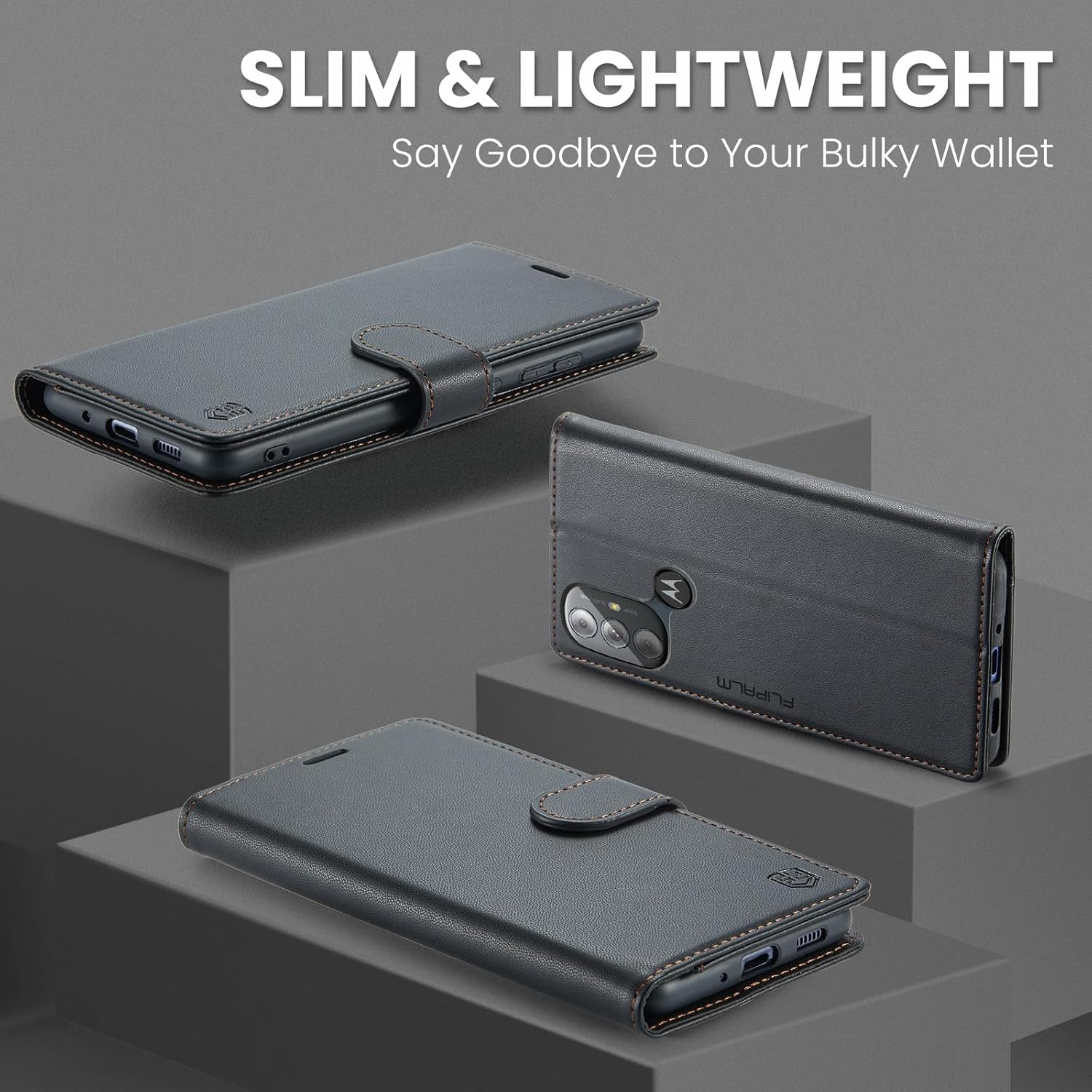 FLIPALM Funda tipo cartera para Moto G Power 2022 con bloqueo RFID, tarjetero de piel sintética, función atril, funda protectora a prueba de golpes