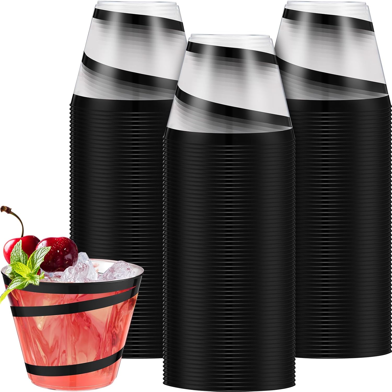 Gejoy 100 vasos de plástico desechables de 9 onzas, vasos de plástico duro, vasos transparentes, elegantes vasos de boda para el día de la madre,