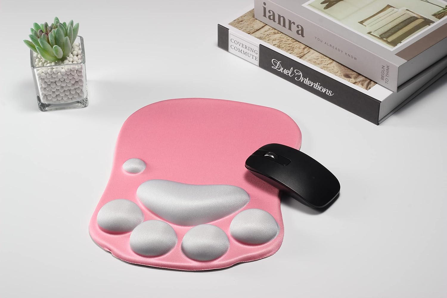Alfombrilla de mouse con diseño de pata de gato con cojín de apoyo para la muñeca, reposamuñecas de silicona suave, alfombrilla ergonómica para
