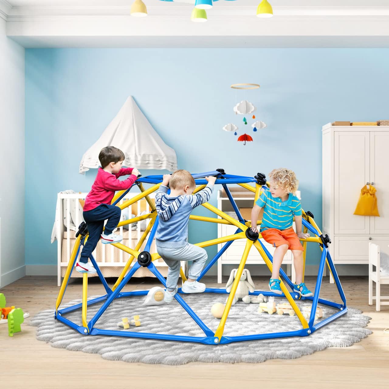 GIKPAL Cúpula de escalada, escalada de cúpula geométrica mejorada de 6 pies con agarre de escalada para niños, equipo de juego para interiores y
