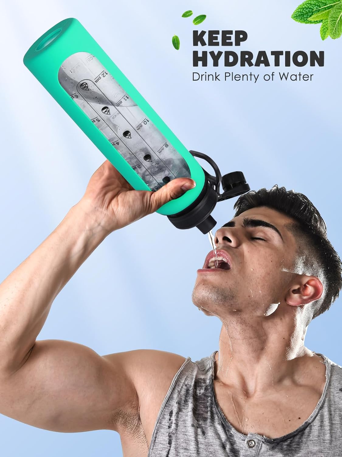 Botellas de agua de vidrio de 32 onzas con funda de silicona, botellas de hidratación para beber, reutilizables, sin BPA, borosilicato, boca ancha,