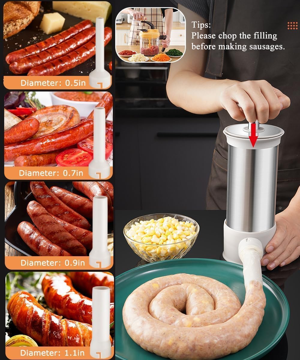 Máquina de salchichas casera de cocina con 4 tubos de relleno, máquina de salchichas vertical, relleno rápido de salchichas, 2.2 libras