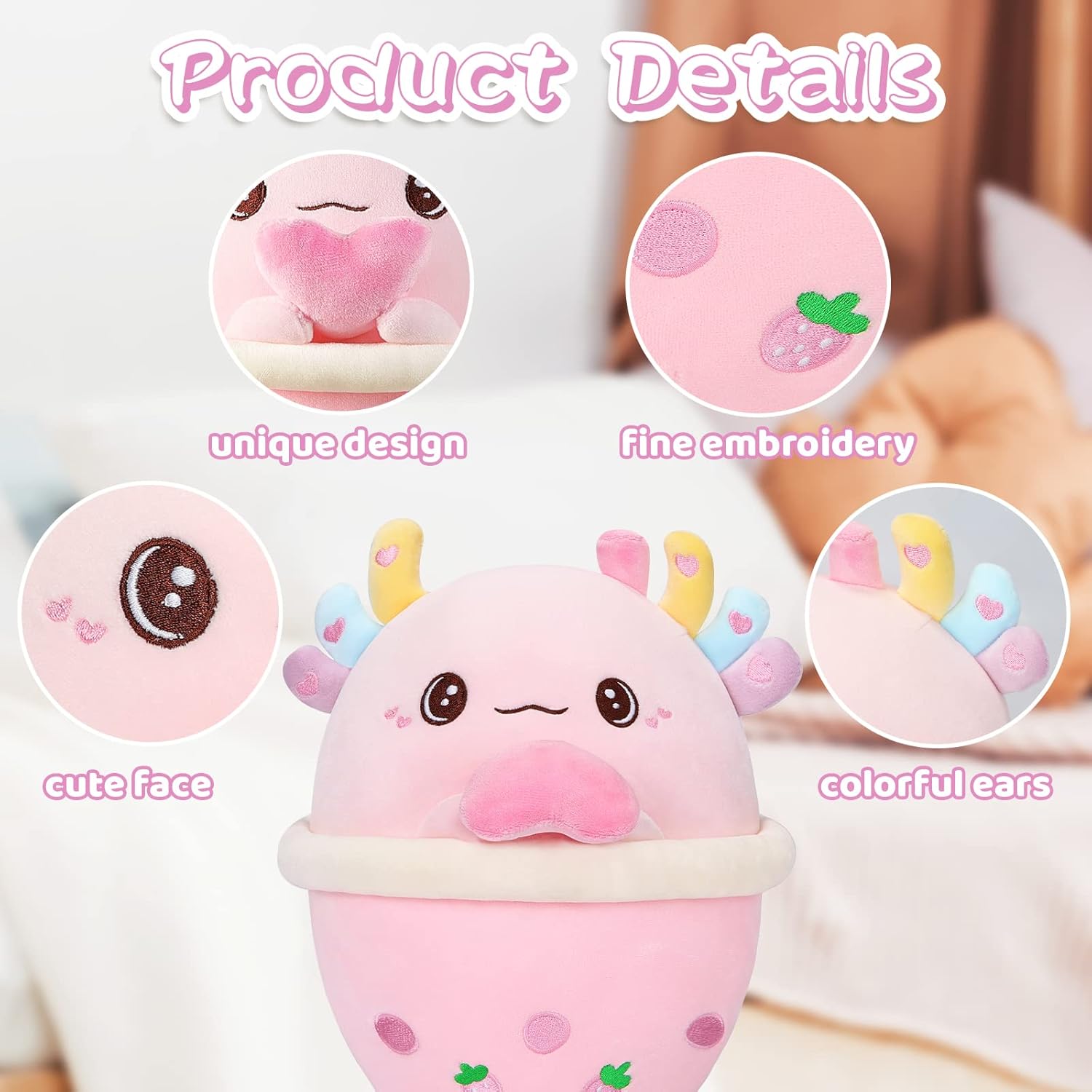 AIXINI Axolotl Boba – Peluche de té de burbujas de 10 pulgadas, lindo y suave juguete de peluche para niños