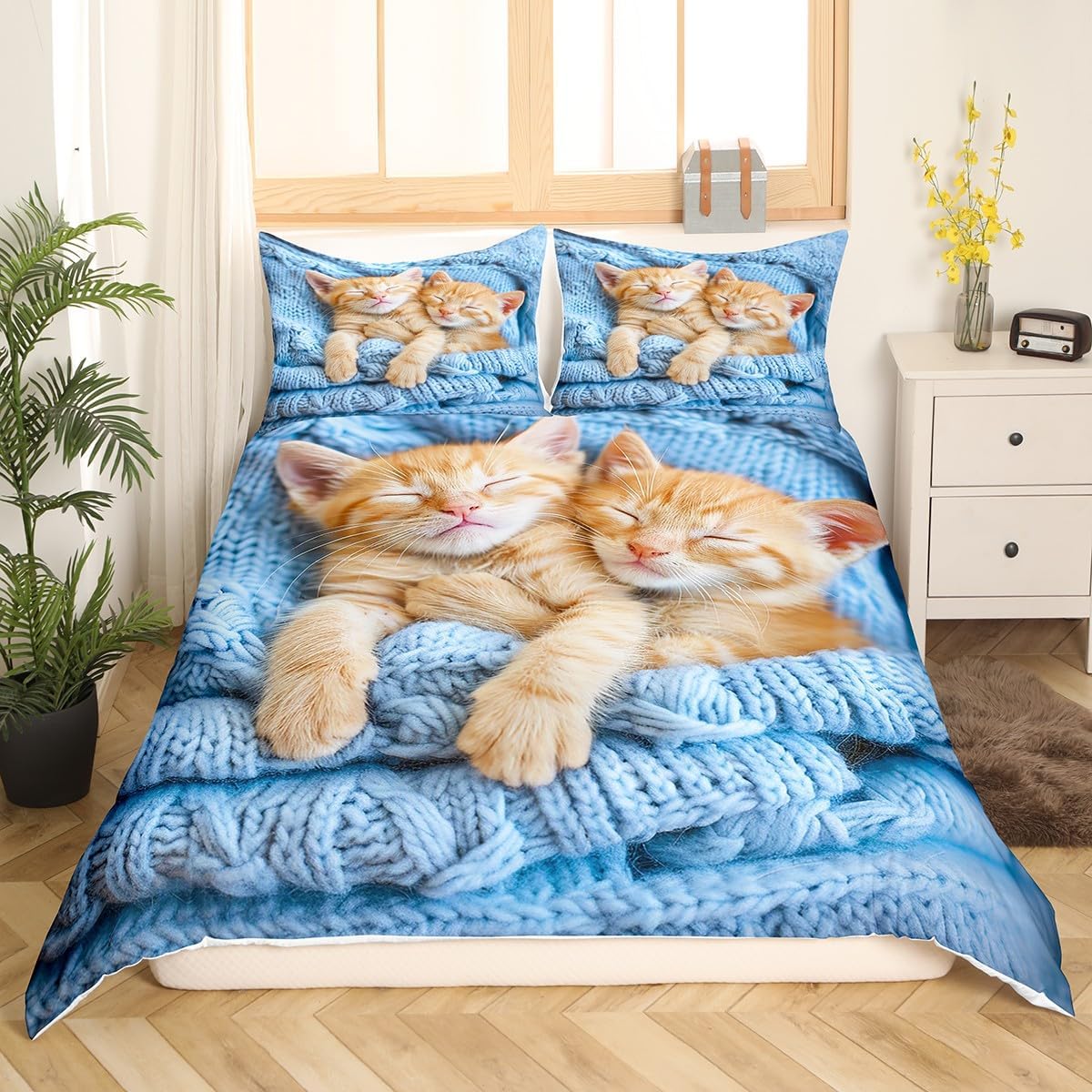 Juego de funda de edredón con diseño de gato para mascotas, lindo gatito, funda de edredón con estampado de gatitos para niños, niñas, adolescentes,
