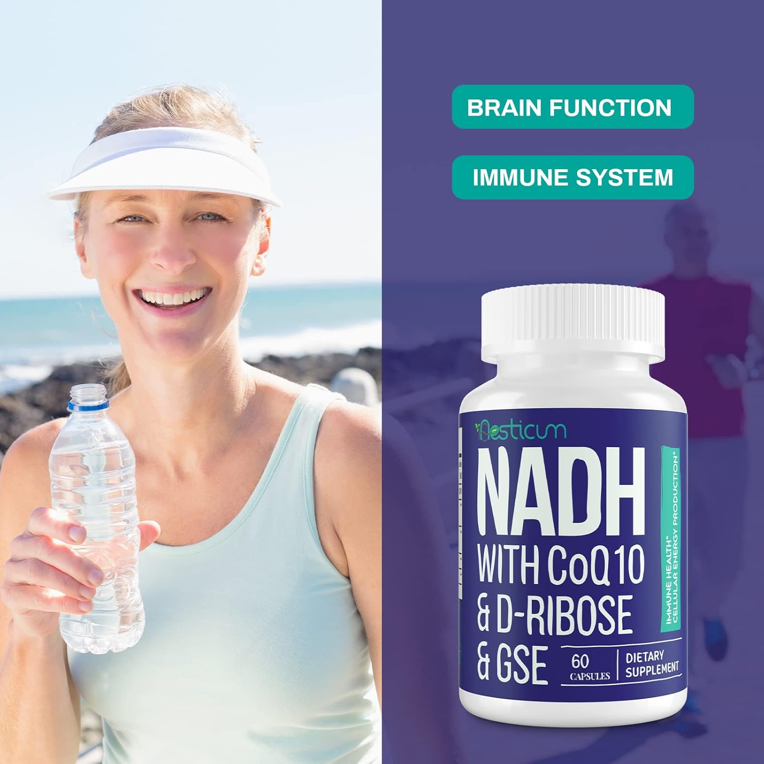 NADH 50 mg + CoQ10 200 mg + D-ribosa 150 mg Suplemento, refuerzo de NAD+ suplementos para el sistema inmunológico, energía celular, enfoque,