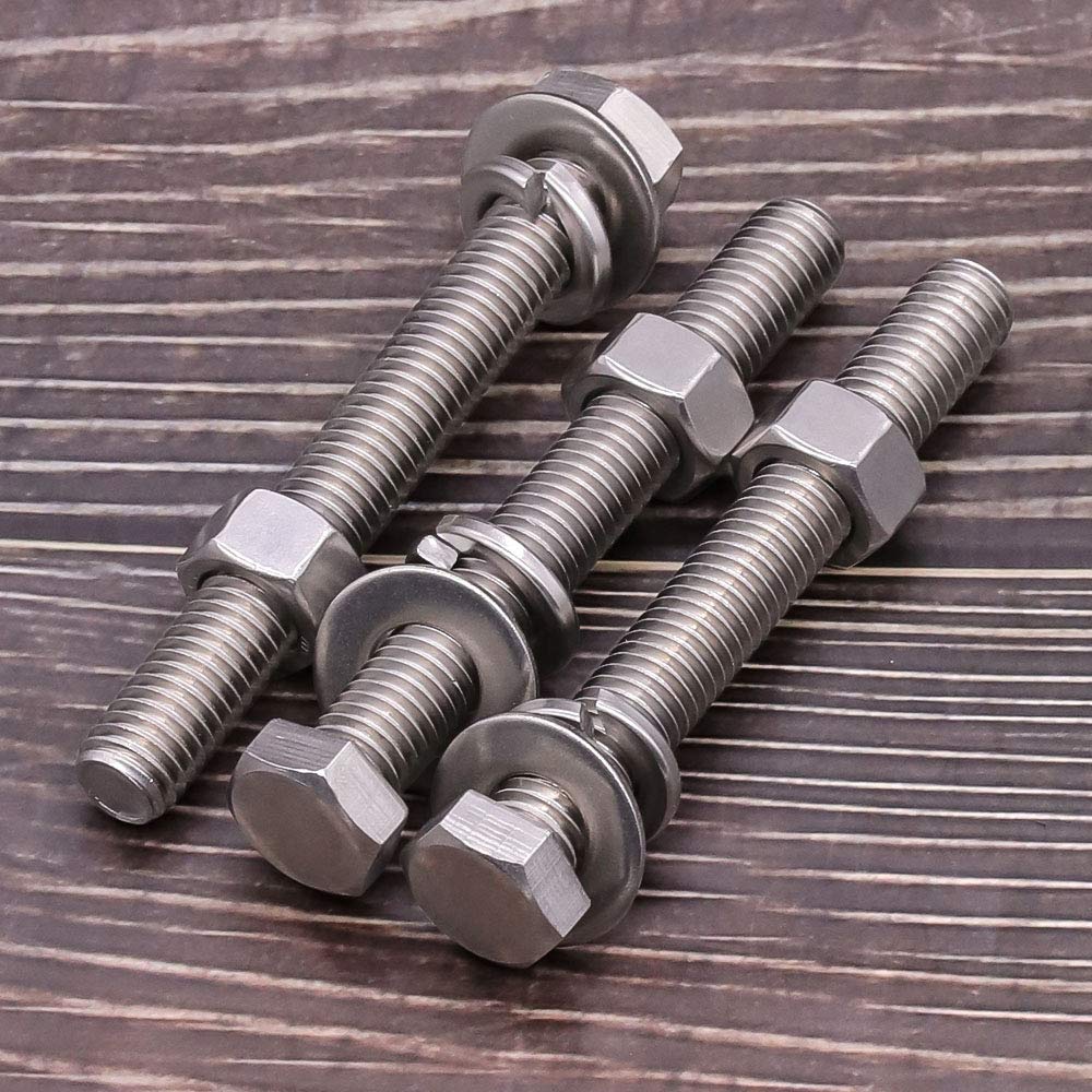 Tornillos hexagonales de acero inoxidable de 14-20 x 3-12 pulgadas (10 juegos) con tuercas arandelas planas, arandelas de bloqueo, 304 SS 18-8,