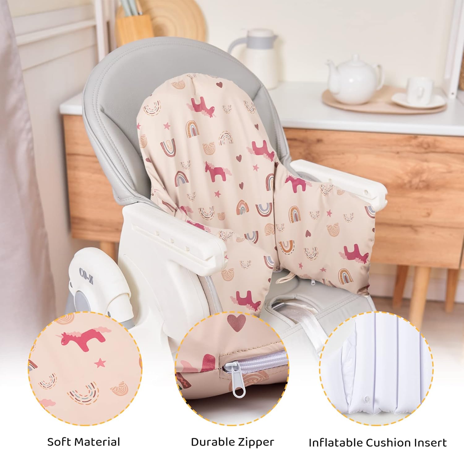 High Chair Cushion with Cover Pad for IKEA Antilop Babies Toddlers Inflatable & Reversible Built-in Inflatable Cushion