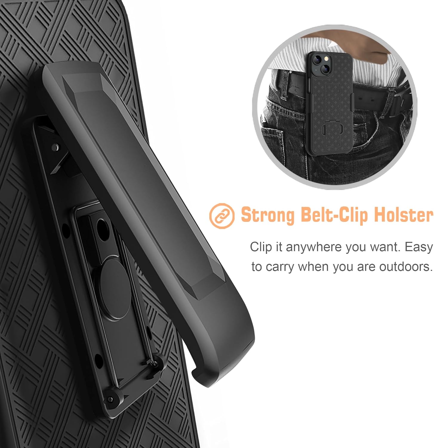 Fingic Funda para iPhone 15, iPhone 15 con clip para cinturón, funda delgada combinada con soporte giratorio para cinturón, funda protectora