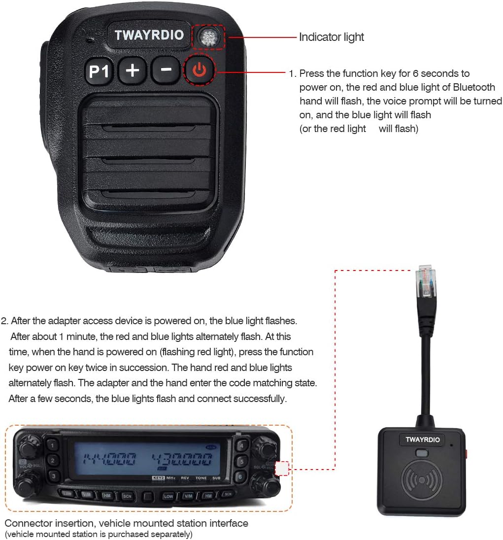 TWAYRDIO Altavoz de micrófono Bluetooth con transceptor móvil, micrófono inalámbrico para el hombro con adaptador Bluetooth para radio móvil Yaesu