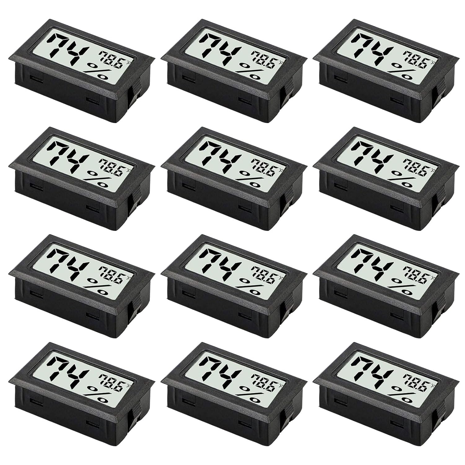 Paquete de 12 mini termómetro digital higrómetro monitor de humedad interior medidor de temperatura para invernadero, hogar, jardín, bodega