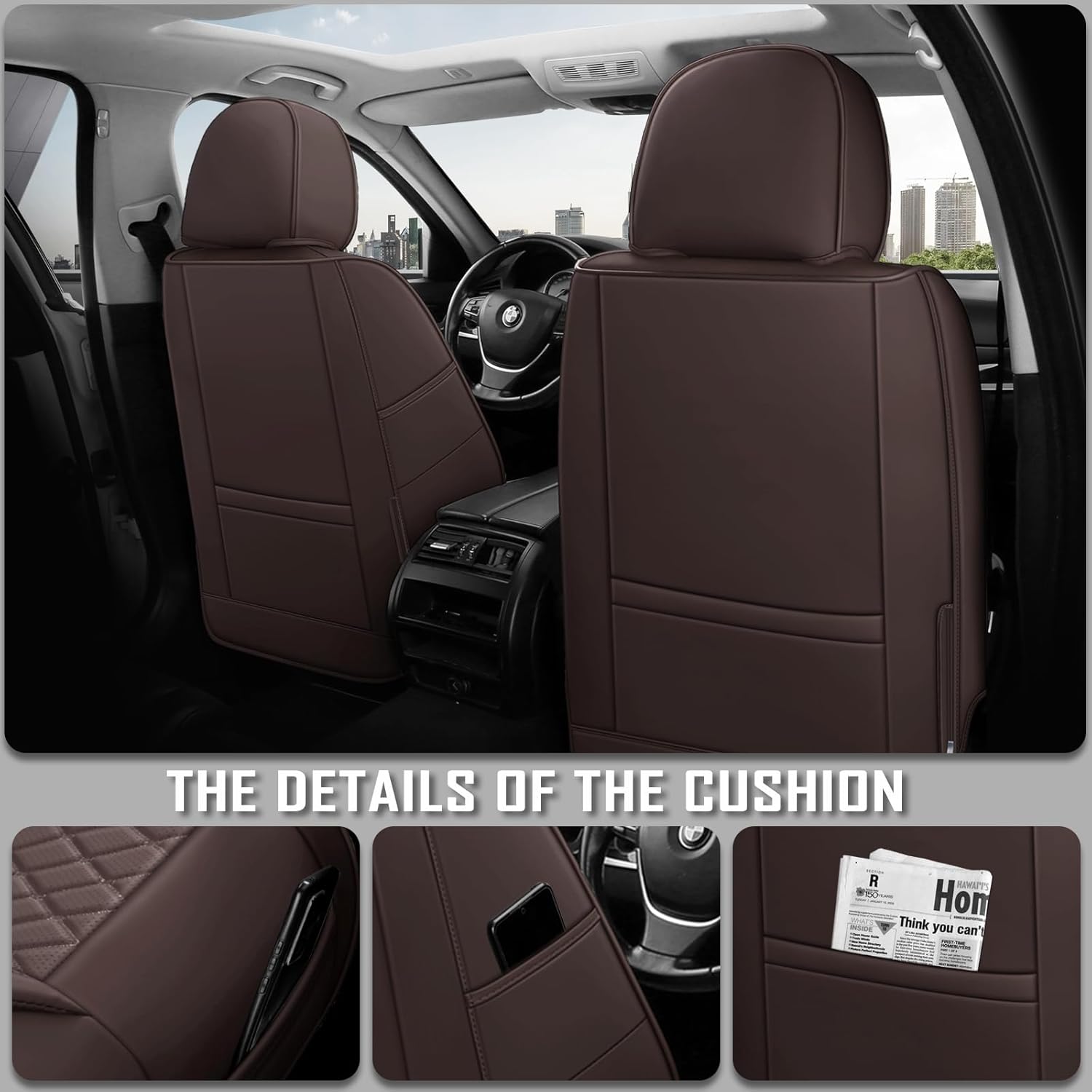 Juego completo de fundas de asiento de automóvil, 5 asientos, universales, impermeables, de cuero, para la parte delantera y trasera, protectores