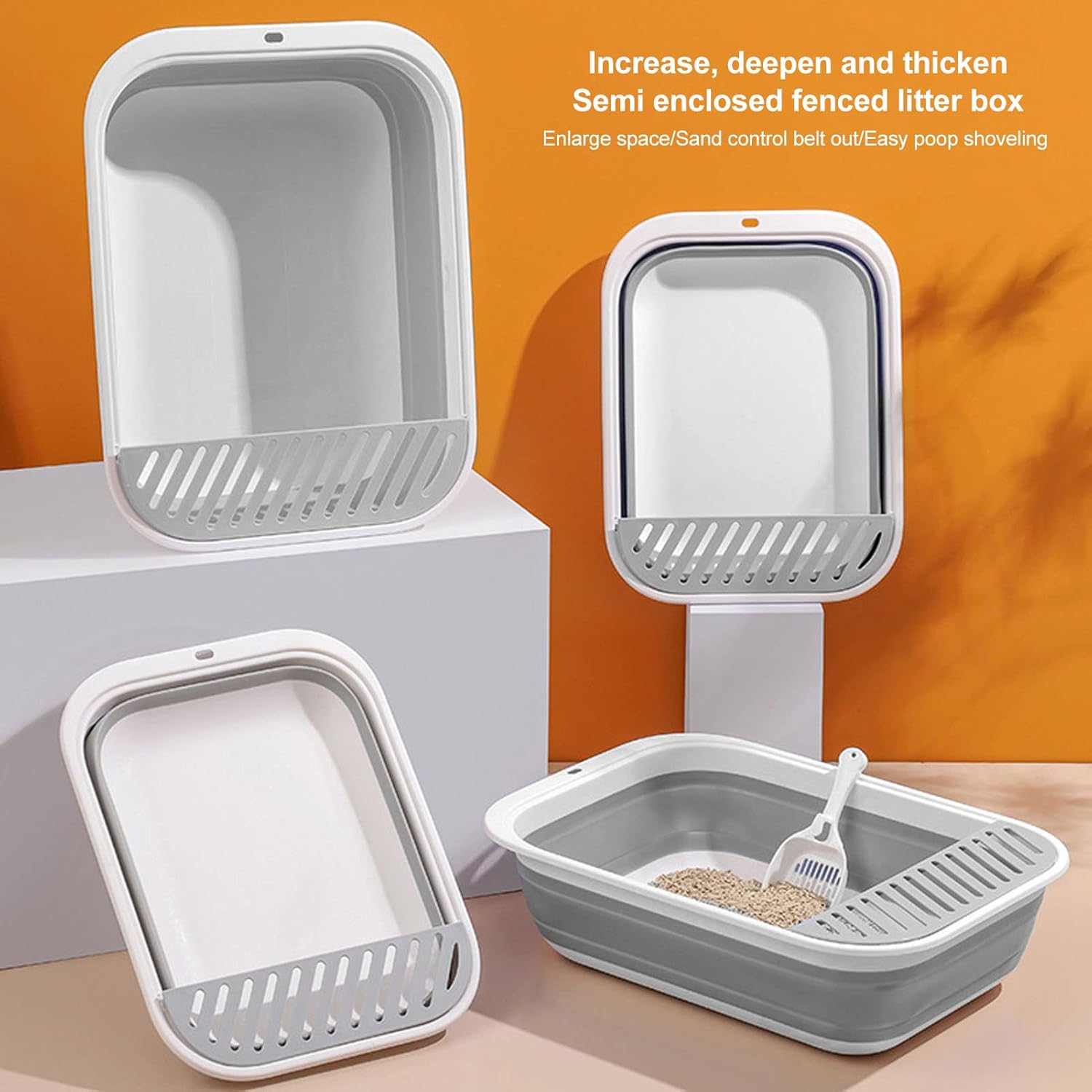 Bandeja de arena para gatos con pala y protector de dispersión, resistente y fácil de limpiar, bandeja de arena para gatos al aire libre con