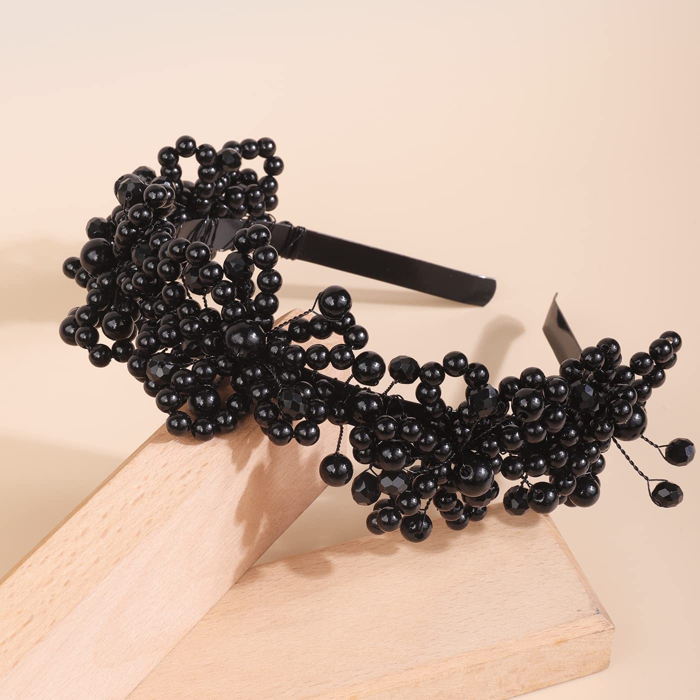Diadema para el pelo, diadema de perlas negras, perlas de cristal de diamantes de imitación, pieza de pelo de boda, para mujeres y niñas nupciales