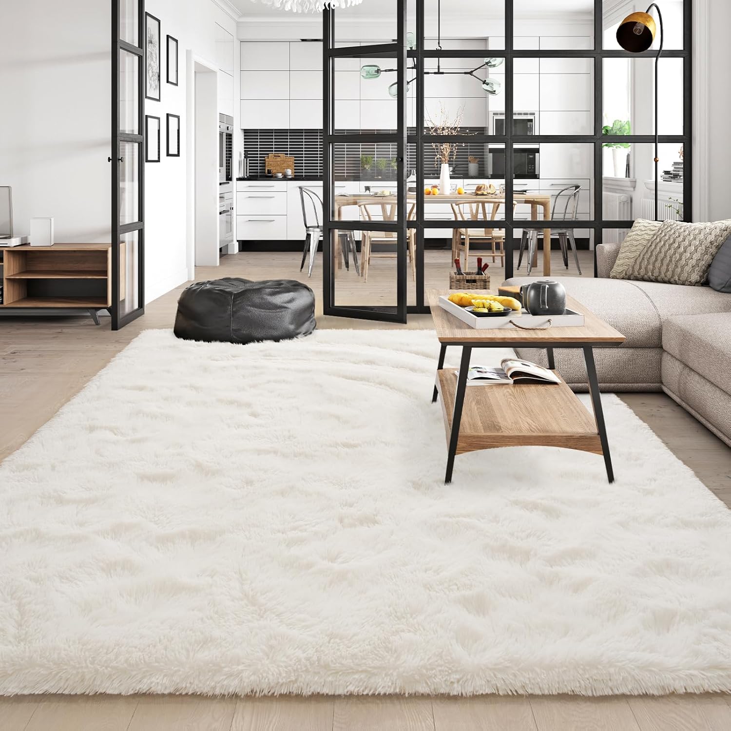 Amearea Alfombra suave y esponjosa de alta calidad, moderna, de 5 x 7 pies, alfombras de felpa mullida para sala de estar, dormitorio, habitación de