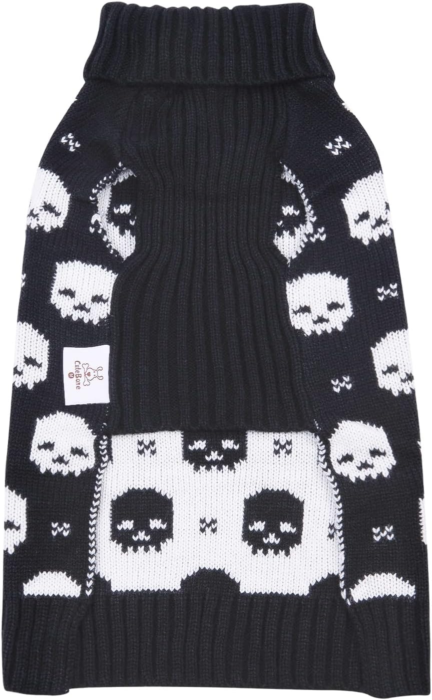 CuteBone Suéter de calavera para perros medianos, ropa de invierno para mascotas, suéter de punto cálido con agujero para arnés