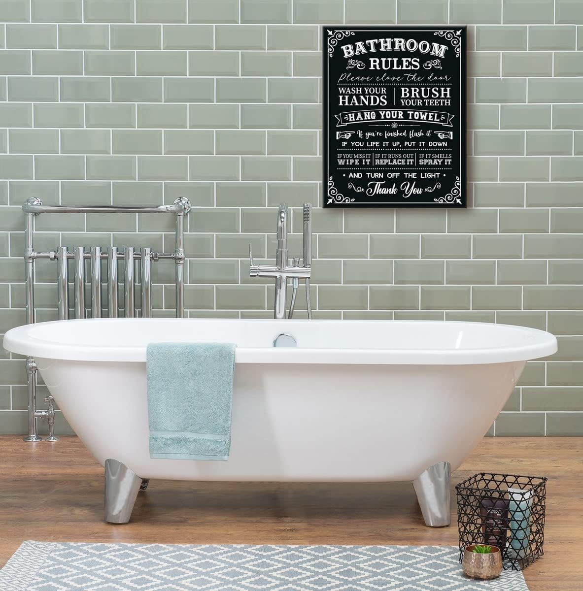 Lienzo decorativo de pared para baño, divertidos letreros rústicos con reglas de baño, impresiones en lienzo, póster de pared para decoración de