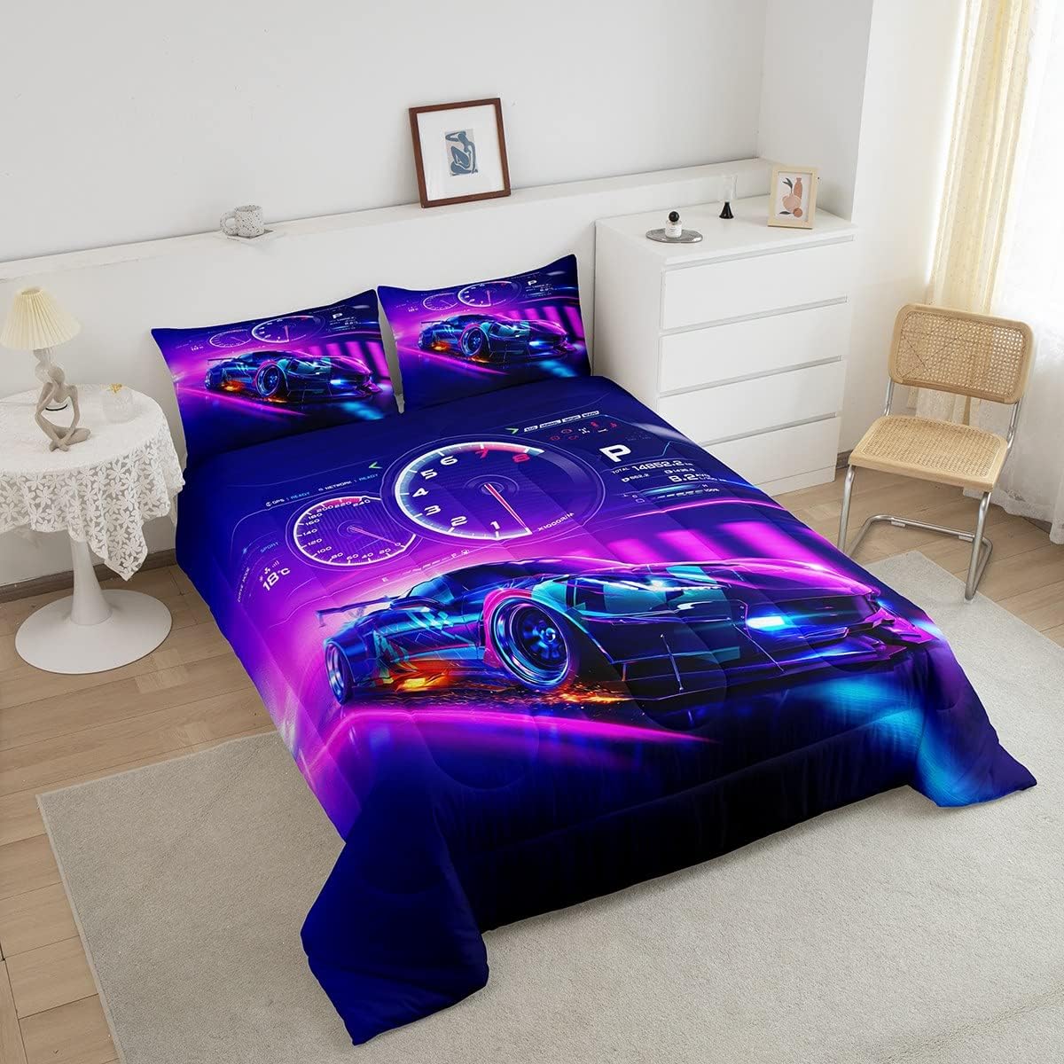 Feelyou Juego de edredón de coche deportivo de carrera, juego de ropa de cama para niños y niñas, velocidad fresca, decoración temática de deportes