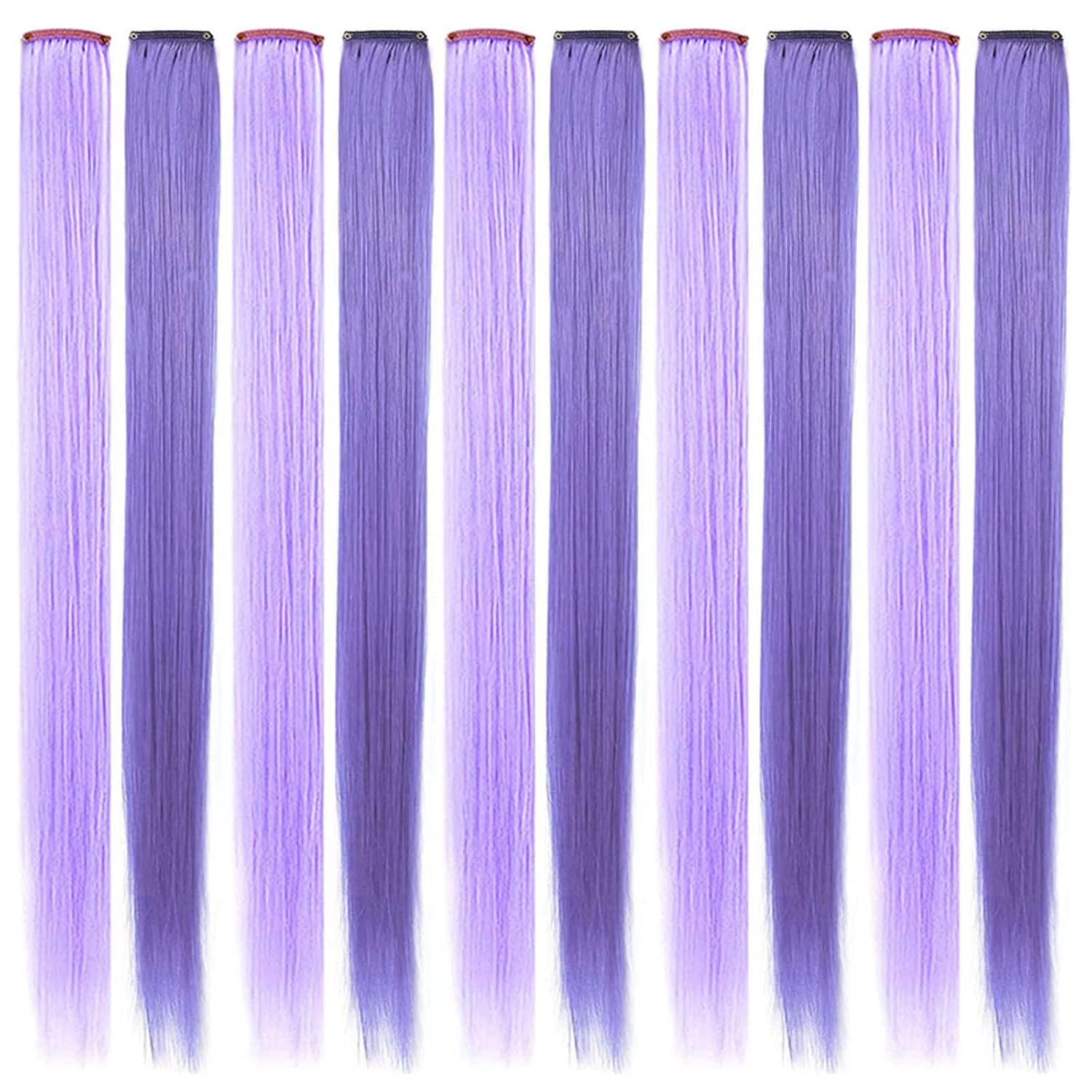 10 extensiones de cabello de color lavanda y morado claro de 21 pulgadas para niñas, extensiones de cabello de color con clip para mujer,