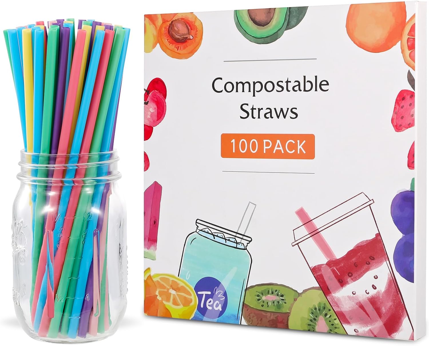 Pajitas coloridas desechables biodegradables compostables  Pajitas de ácido poliláctico a base de plantas para jugo, café, cóctel, bebidas frías