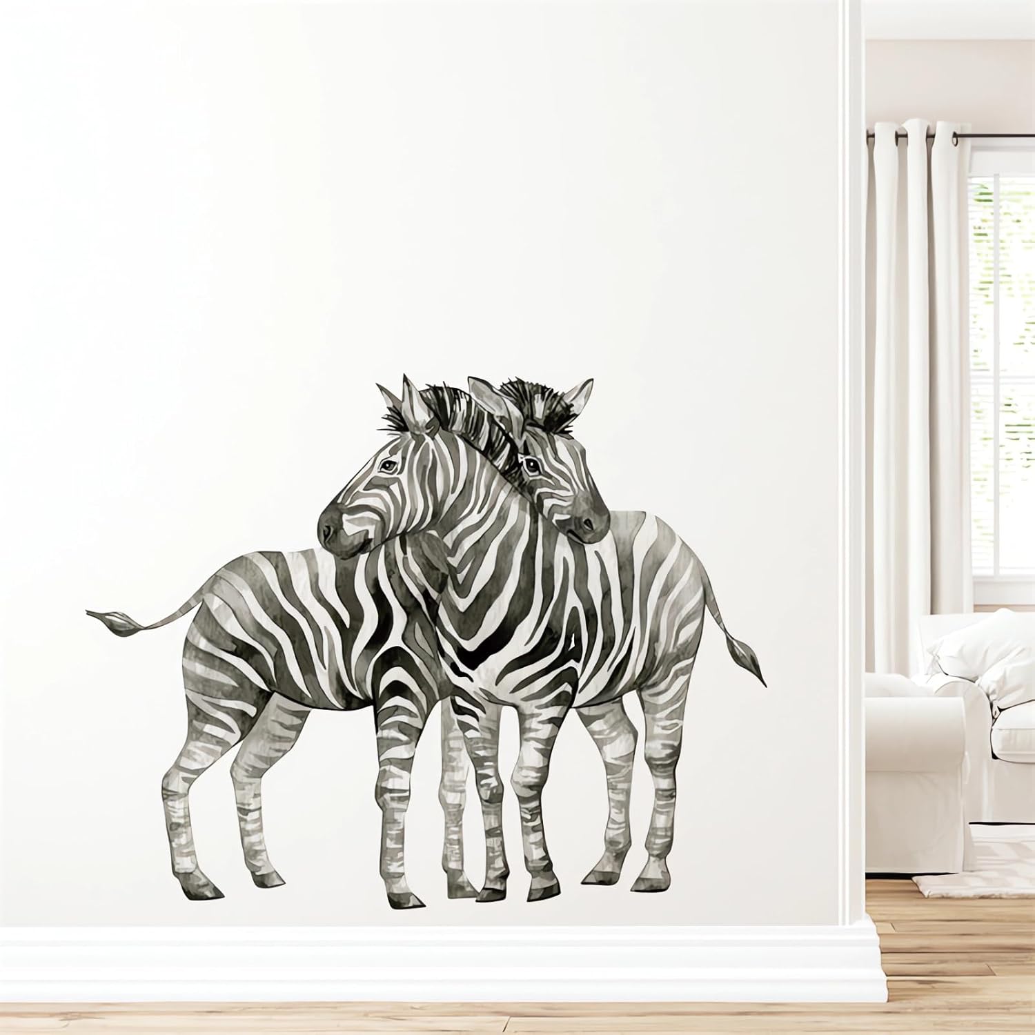 Calcomanías de pared de cebras de acuarela, calcomanías de pared de animales de la selva sacinora removibles para guardería, sala de estar,