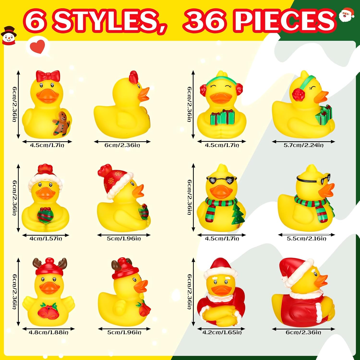 Honoson 36 patos de goma de Navidad a granel, mini patos de goma de Navidad, recuerdos de fiesta de Navidad para Navidad, cumpleaños, recompensas de