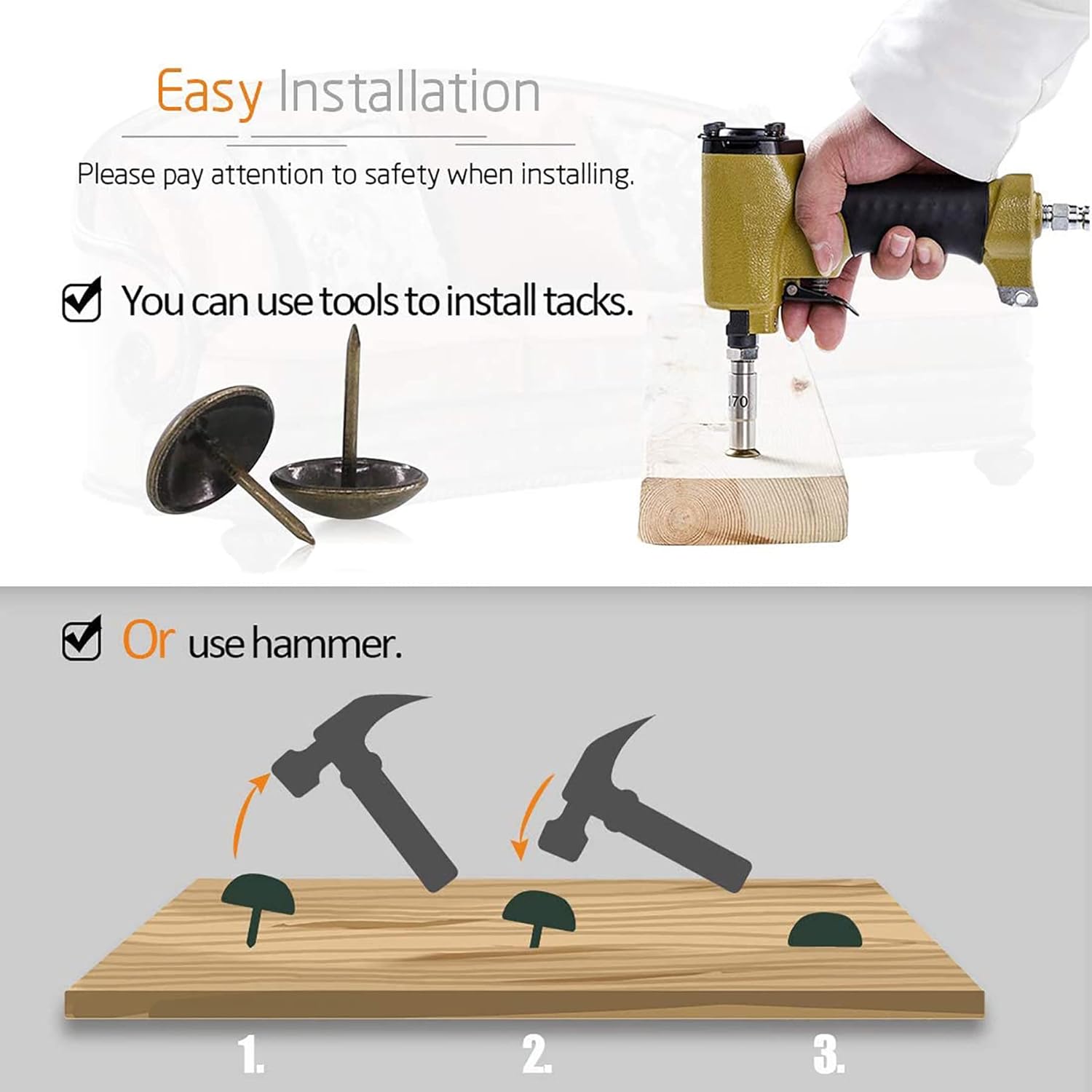 Tachuelas de latón para tapicería de sofá de 0.433 in x 0.669 in, tachuelas decorativas para muebles de madera, clavos de pulgar, para el hogar,